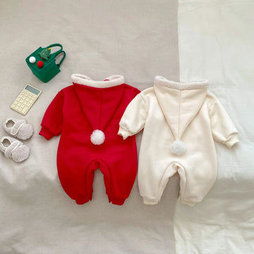 MQTIME  -  Christmas Day Baby Jumpsuit 0-2Y Infant Boys Cute Bunny Embroidery Rompers Toddler Girls Fur Lining Warm Outwear